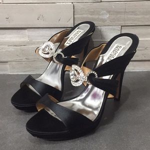 Badgley Mischka Black Satin Embellished Heels